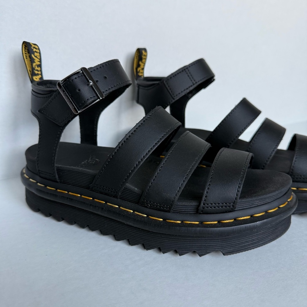 Dr. Martens Black Sandals with Yellow Stitching